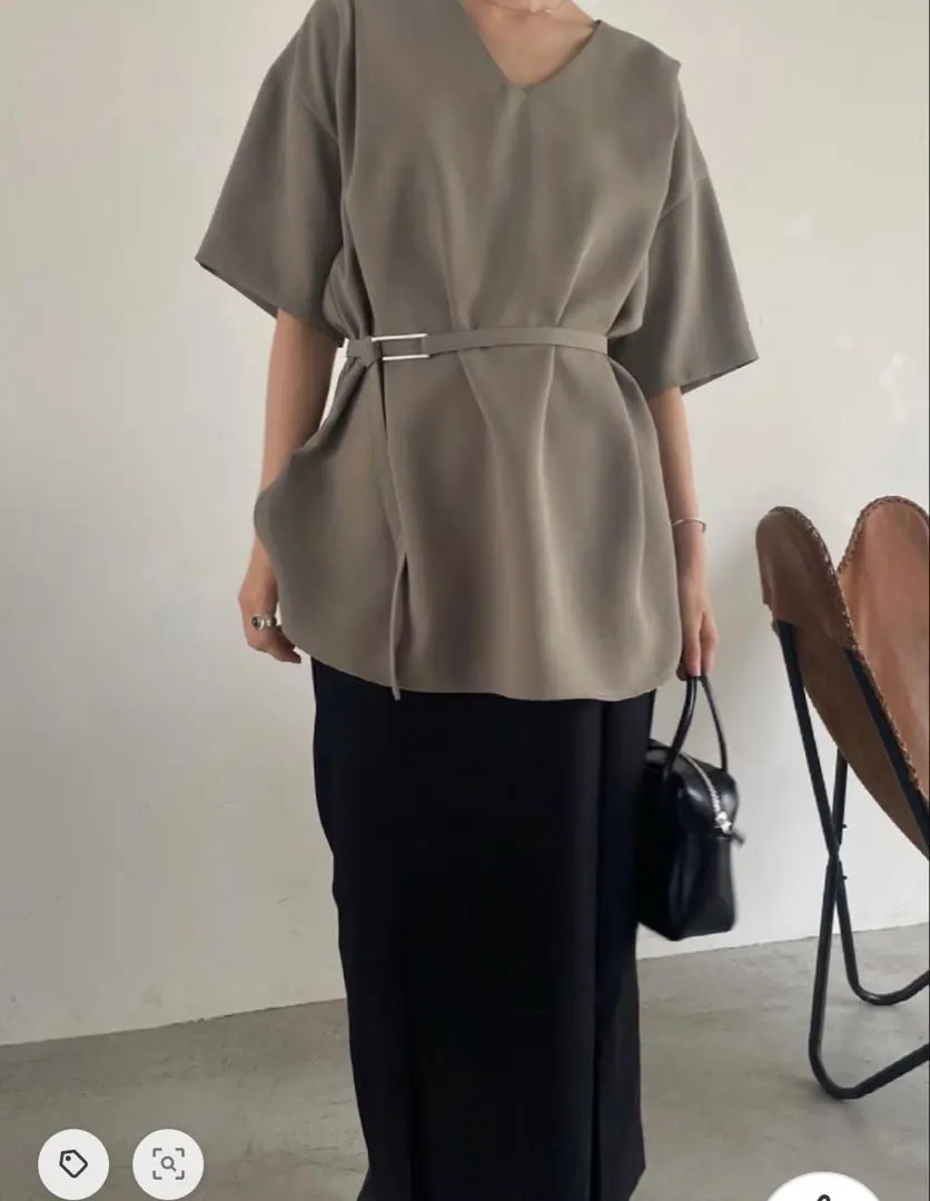 Thumbnail of RIM.ARK Relax Belted Tops Short Sleeve Blouse Vest Green