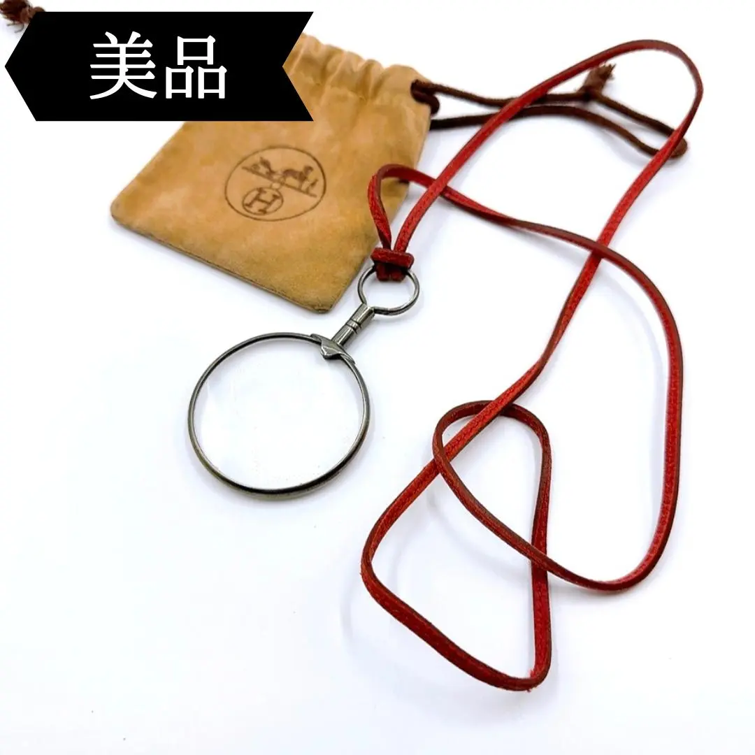 HERMES エルメス ネックレス ルーペネックレス ブラウン レザー