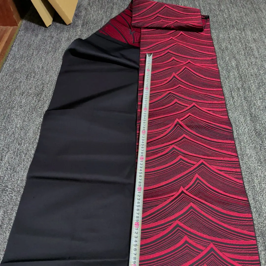 Thumbnail of NO3 Obi: Black and red wave pattern komon (small pattern) kimono. Antique. Anonymous shipping. Includes shipping.