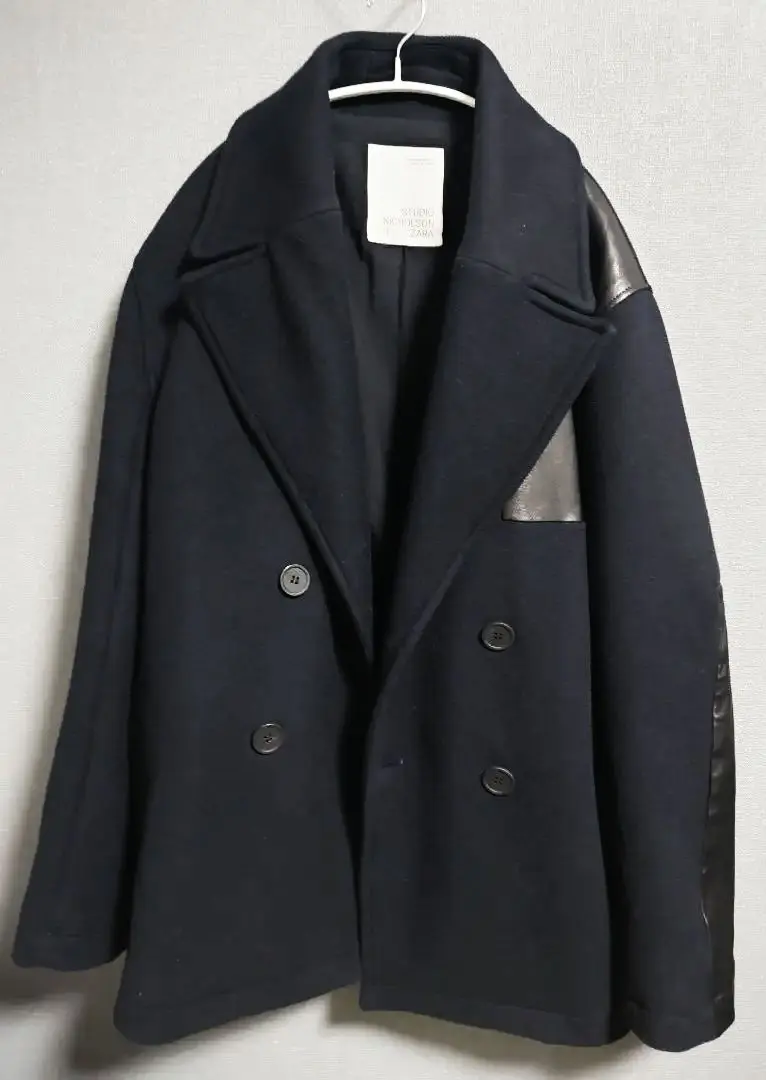 ZARA × studio nicholson パッチレザーピーコート 値下げ！】スタジオニコルソン ZARA レザーパッチ ピーコート S