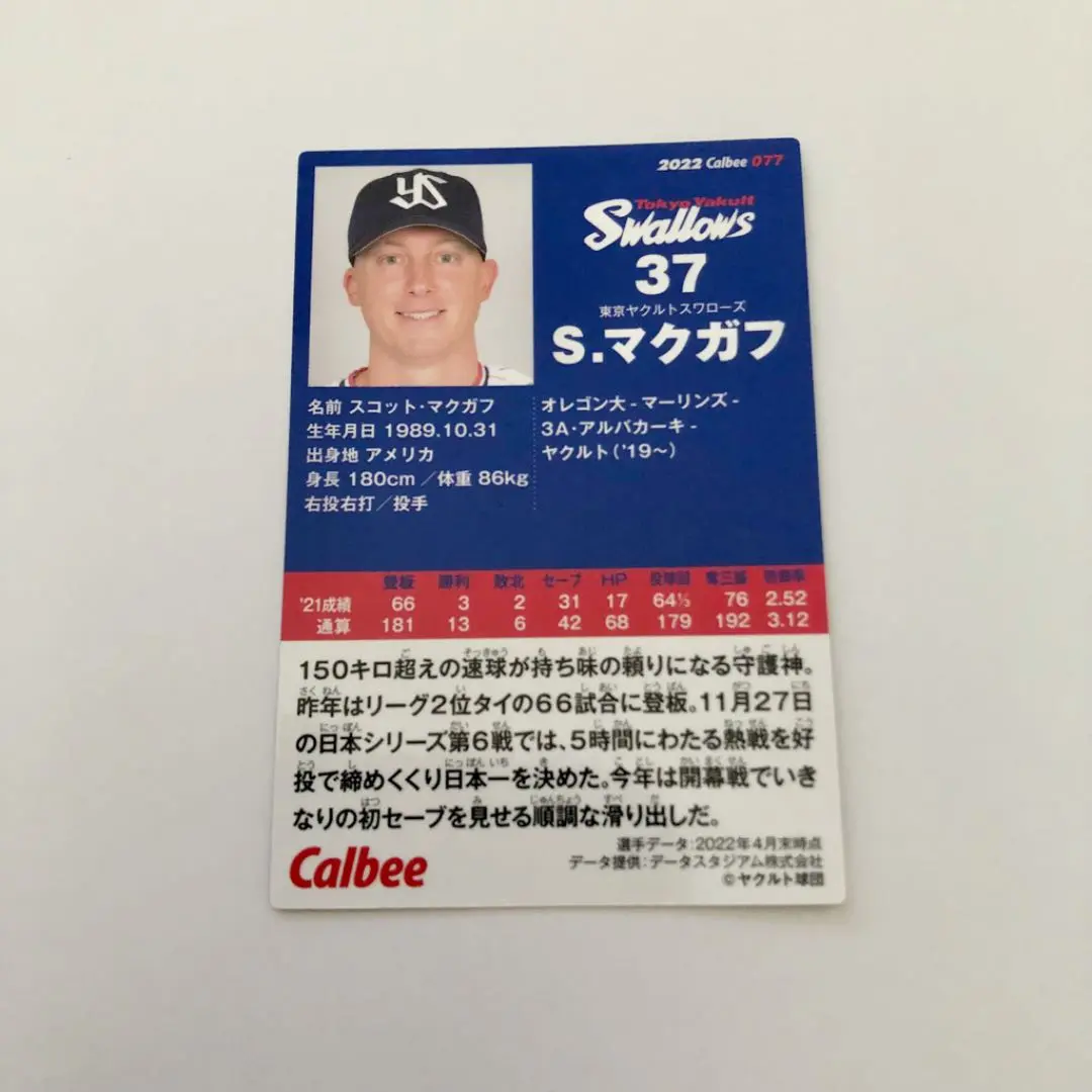 スコット　マクガフ　2022年優勝記念ユニホーム　東京ヤクルトスワローズ スコットマクガフ2022年優勝記念ユニホーム東京ヤクルトスワローズ