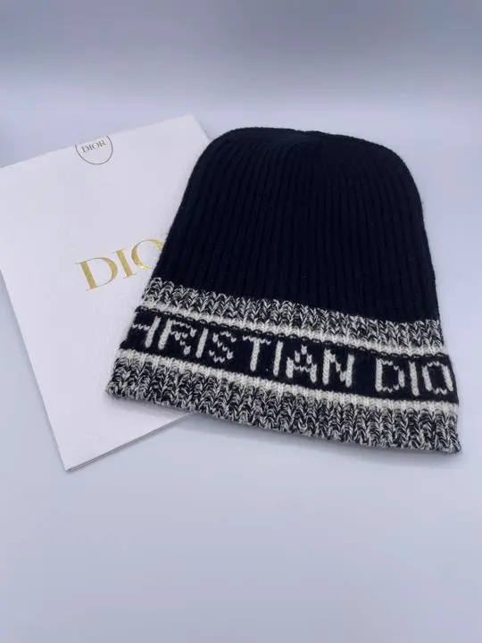 最終価格Christian Dior ニット帽 ビーニー 青と白 Christian Dior ニット帽 ビーニー 青と白（Christian Dior