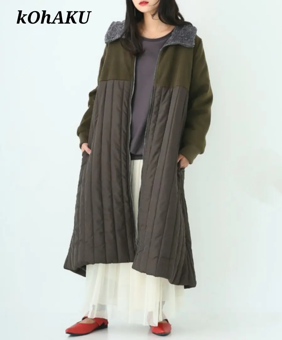 極美品 kOhAKU キルティング ボア 切返し スーパーロングコート コハク kOhAKU異素材切替フーディーコート [品番：MITW0015476