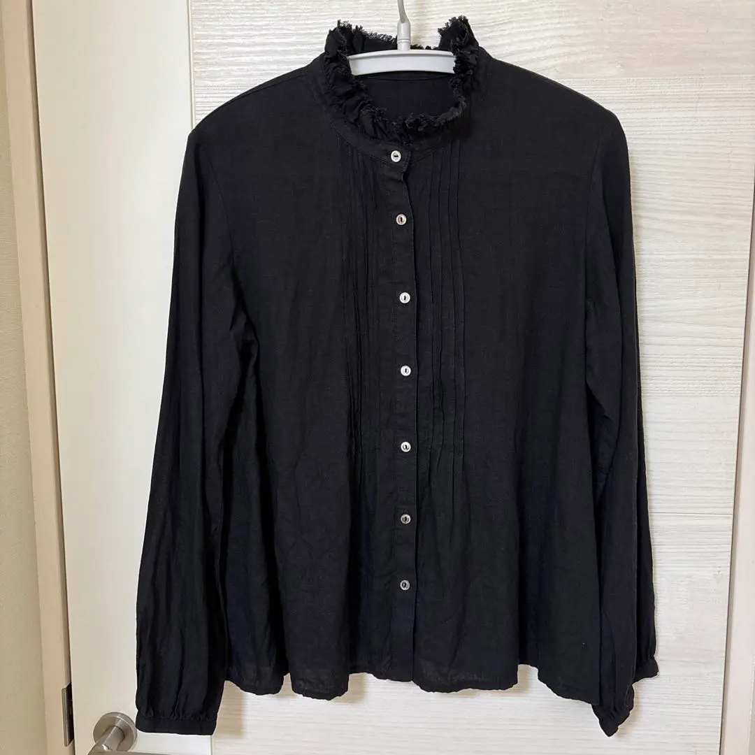 Thumbnail of nest Robe linen ruffle fringe pintuck black