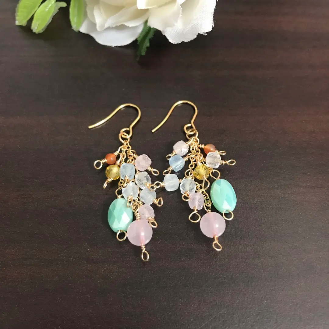 Thumbnail of Natural Stone Earrings: Morganite, Rose Quartz, Citrine, Carnelian, and Glass Beads