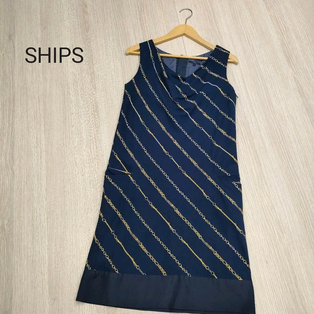 SHIPS 鏈條圖案 無袖連衣裙 口袋 海軍藍 的縮圖