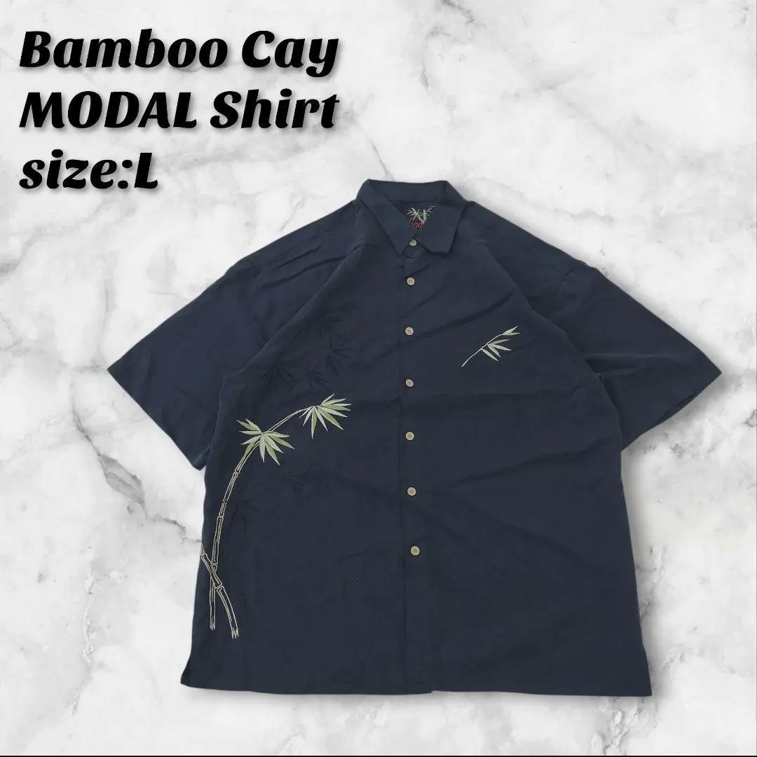 竹製莫代爾 阿羅哈襯衫 L 黑色 竹子刺繡 刺繡Logo 的縮圖