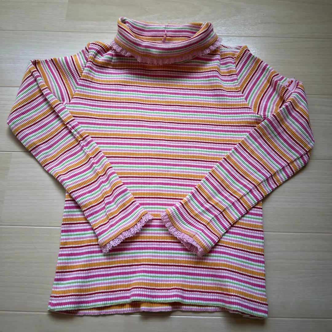 Thumbnail of Mikihouse long-sleeved cut-and-sew shirt 110 high neck, striped, kids' clothing
