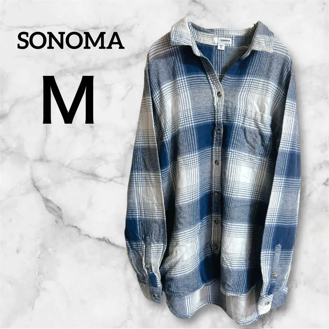 Thumbnail of SONOMA 【M】Long-sleeved flannel shirt, blue and white check pattern