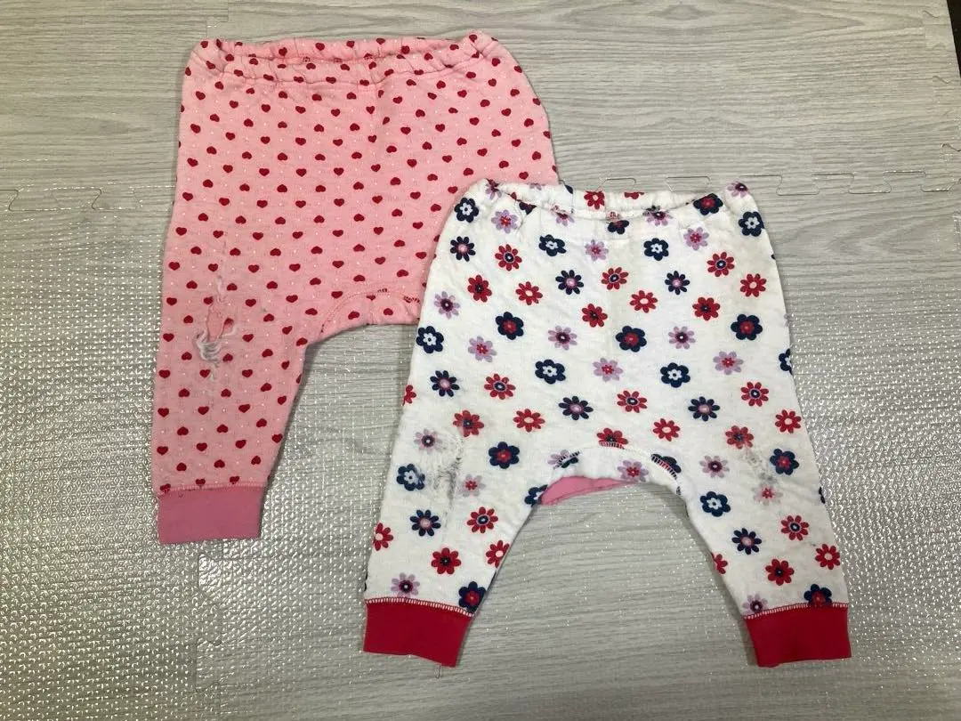 Thumbnail of 70 Baby Quilted Pants, Girls, Heart & Floral Pattern, Set of 2, Trousers, Pajamas
