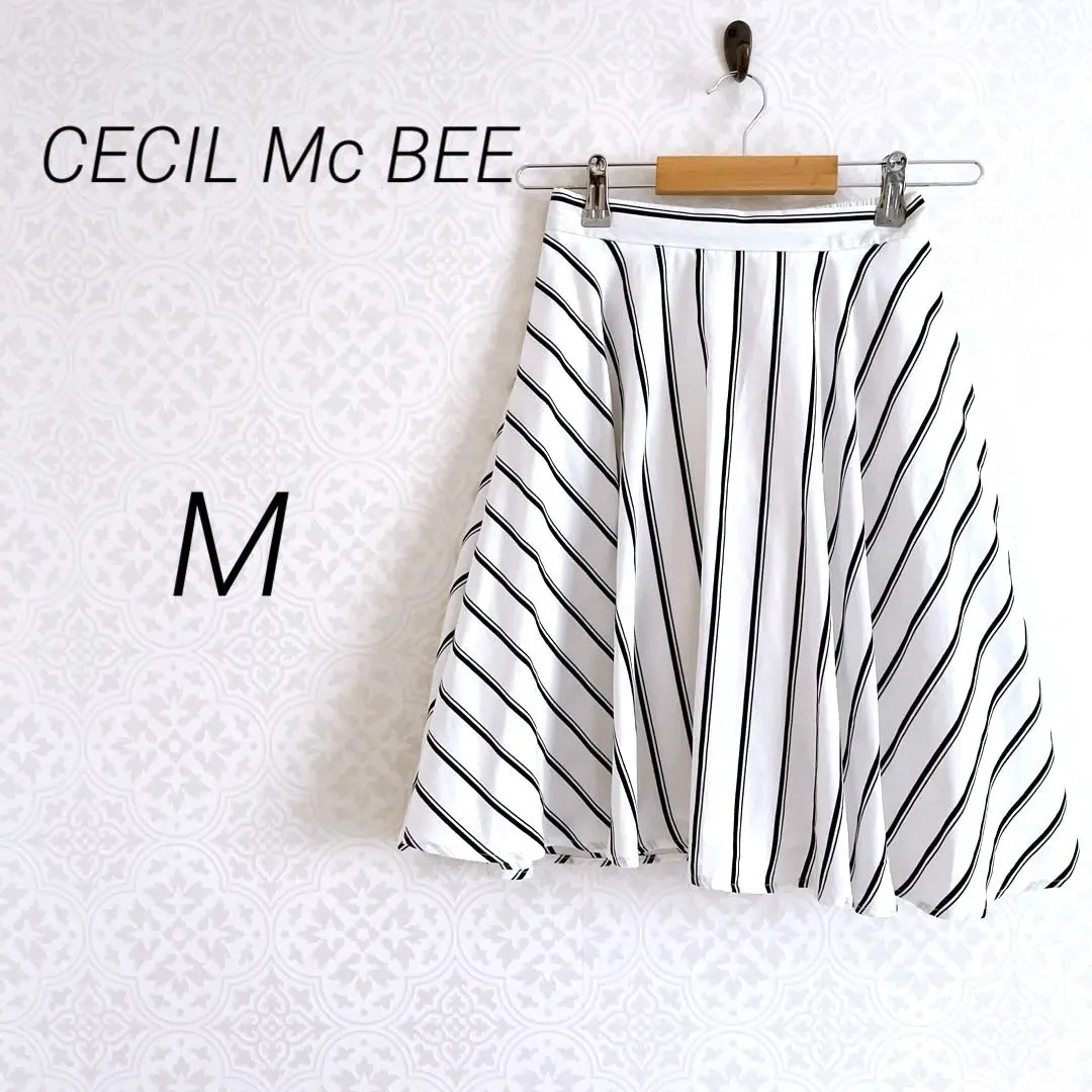 Cecil McBee 膝下傘裙 M 白色 條紋 正式 優雅 的縮圖