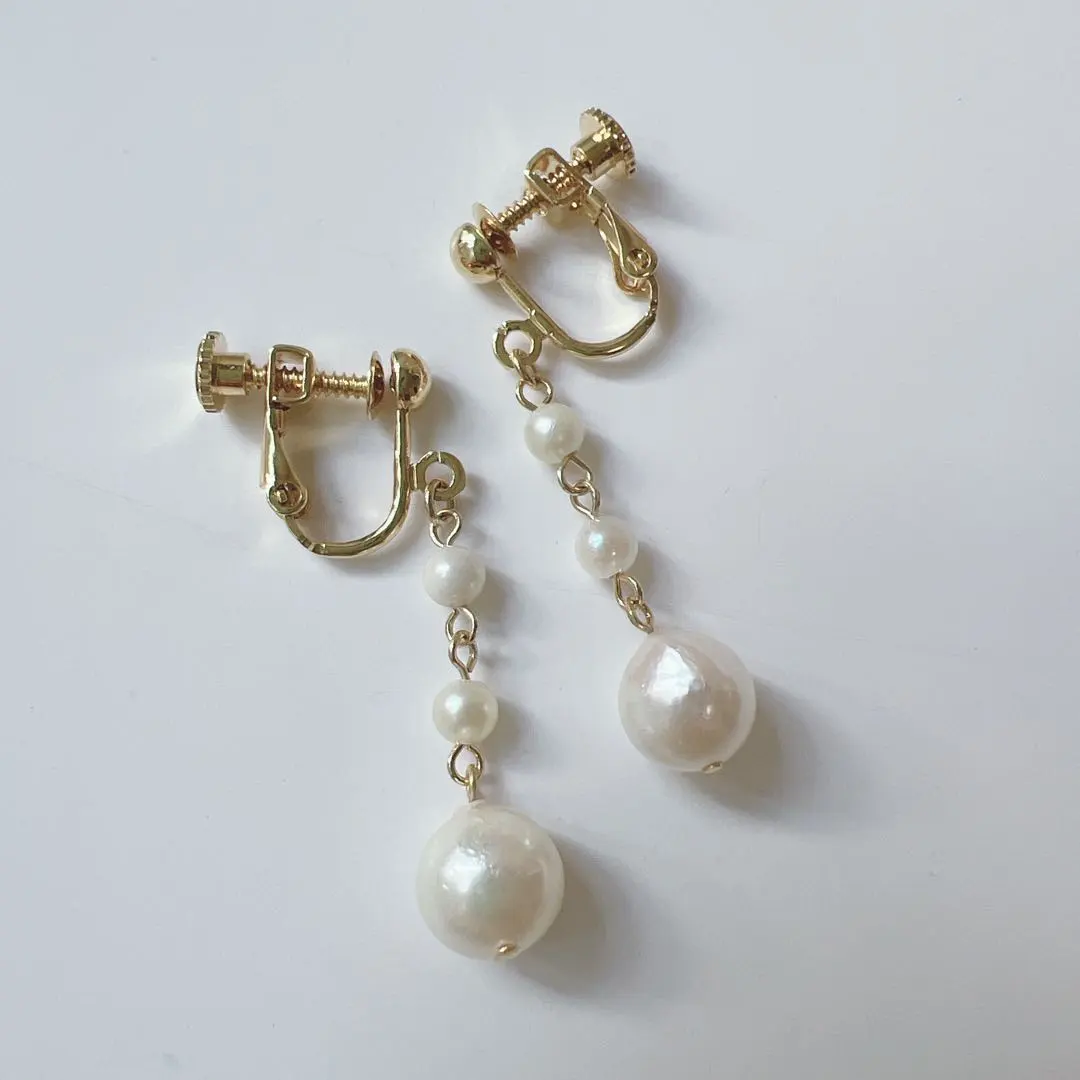 Thumbnail of 1275 Akoya pearl earrings, genuine pearls, baby pearls, baroque, triple, three-strand