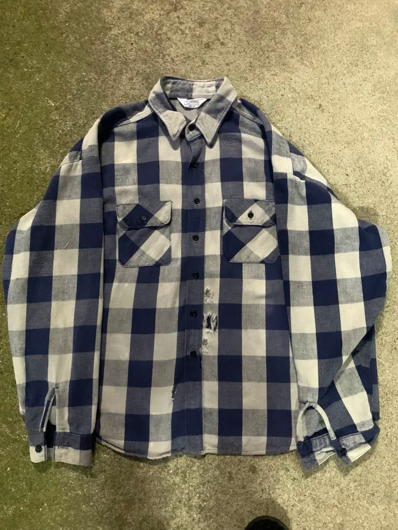 Thumbnail of Five Brother Heavy Flannel Shirt Block Check Made in USA 70s 80s