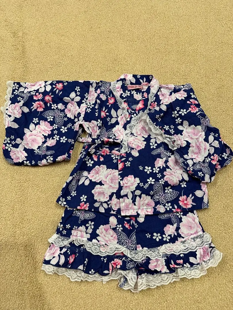 Thumbnail of Kiss & Be Floral Jinbei Separate Top and Bottom Navy with Glitter 90cm