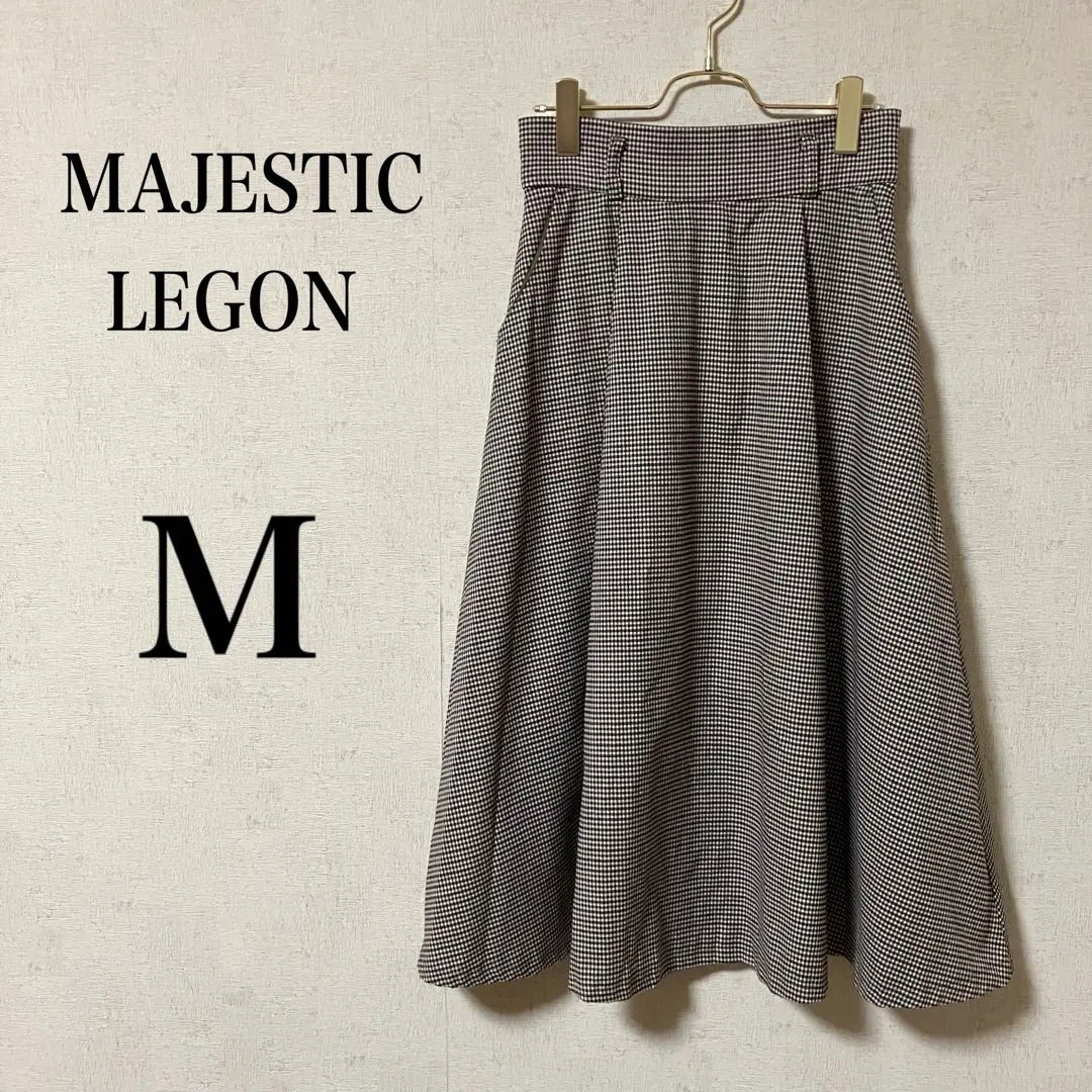 Thumbnail of MAJESTIC LEGON - Houndstooth Long Flare Skirt - M - Elastic Waist (Partial)