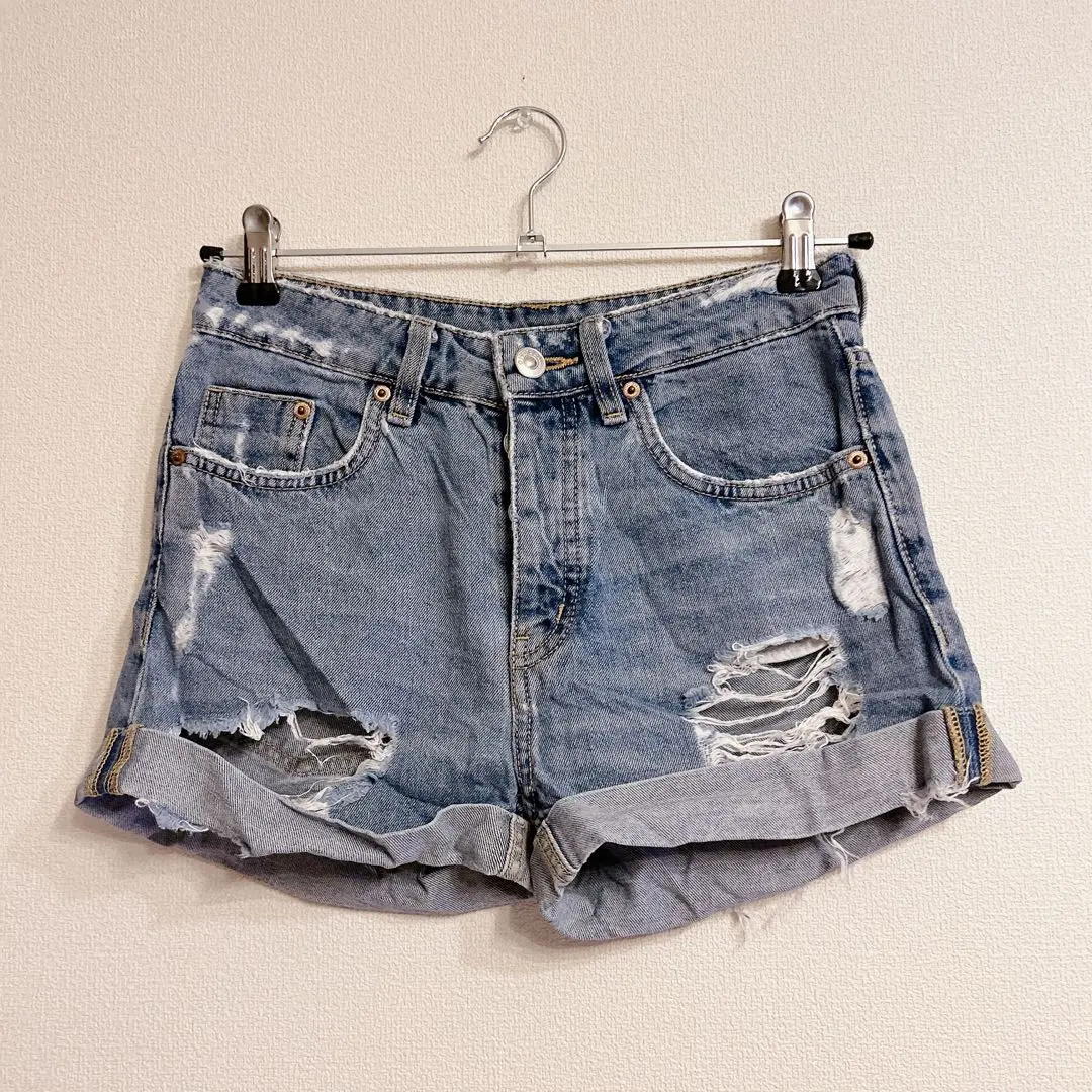 Thumbnail of H&M vintage denim shorts with damage processing, US size 2