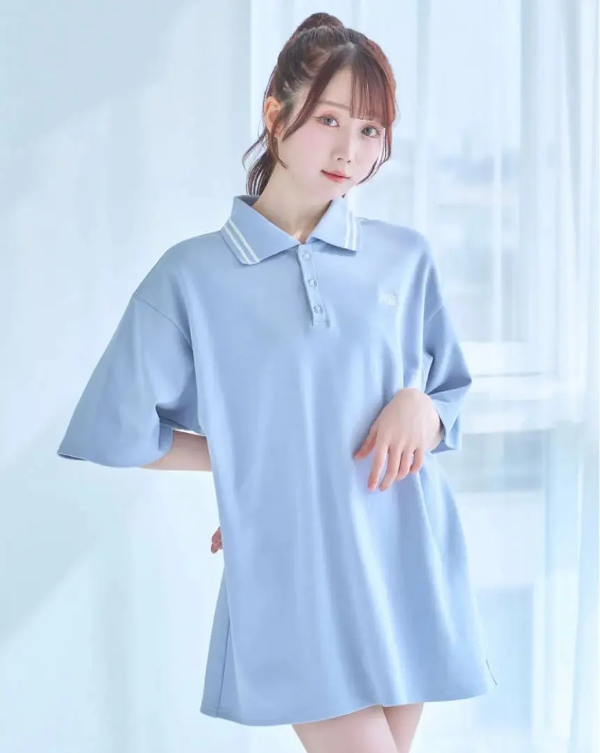 Rosé Muse 刺繡標誌Polo衫（淺藍色） 的縮圖