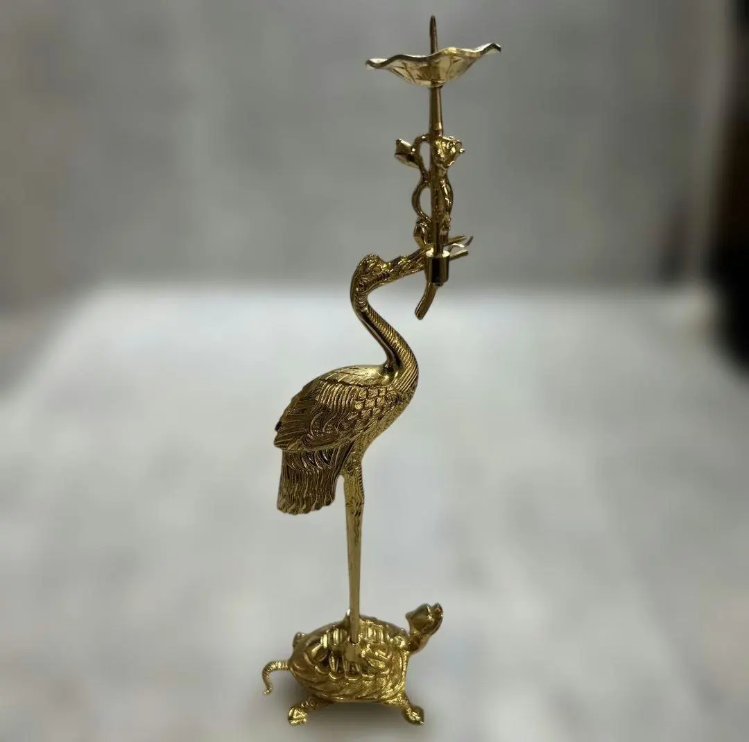 Thumbnail of Excellent Condition ✨ Crane and Turtle Candle Holders, Buddhist altar fittings, Gold Plated, 35cm