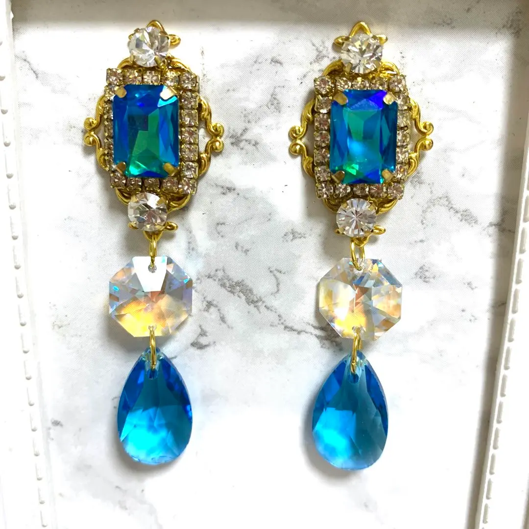Thumbnail of A493 ♡ Swarovski Aurora Aquamarine Light Blue Drop Bijou Earrings