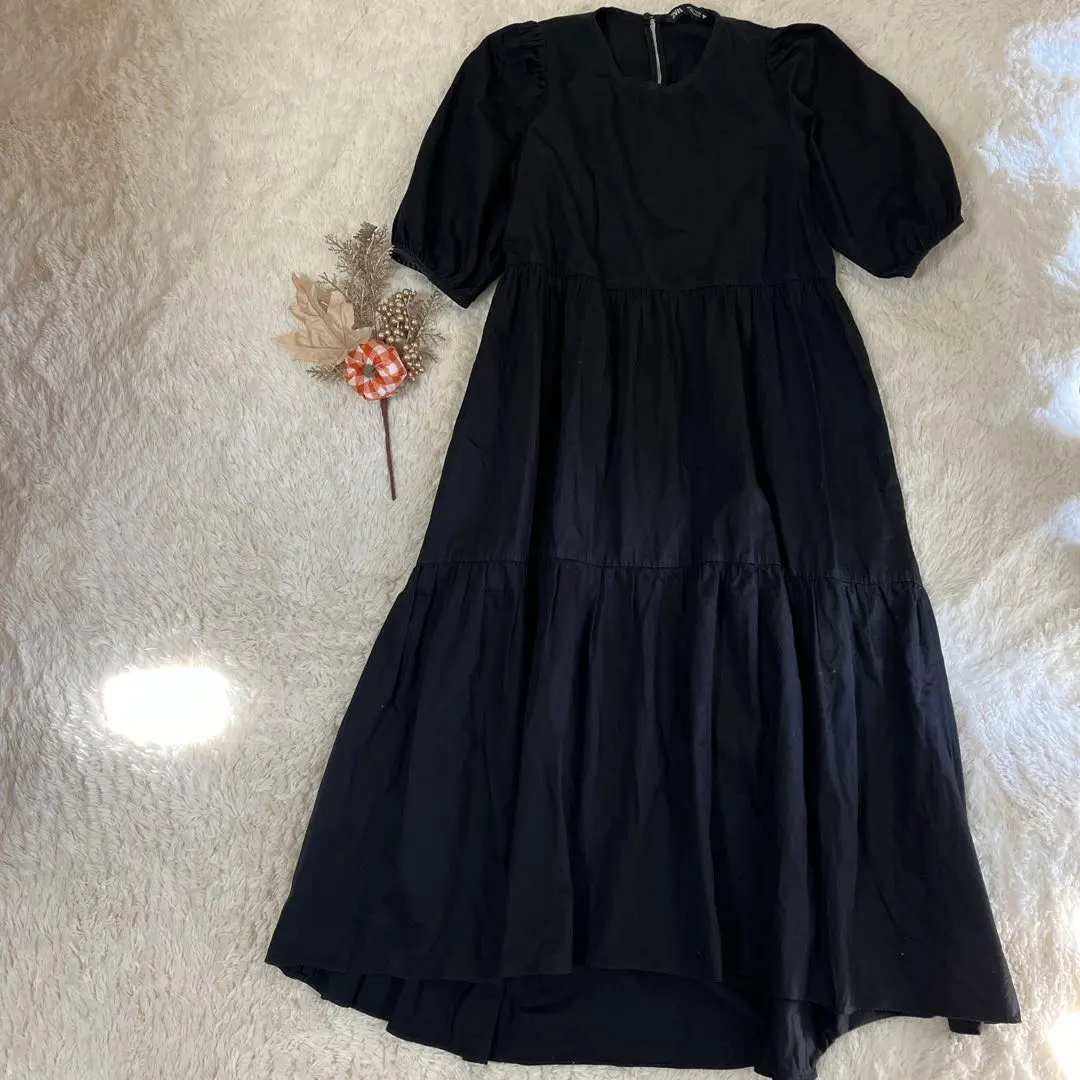 ZARA 棉質層疊連衣裙 短袖 黑色 S 的縮圖
