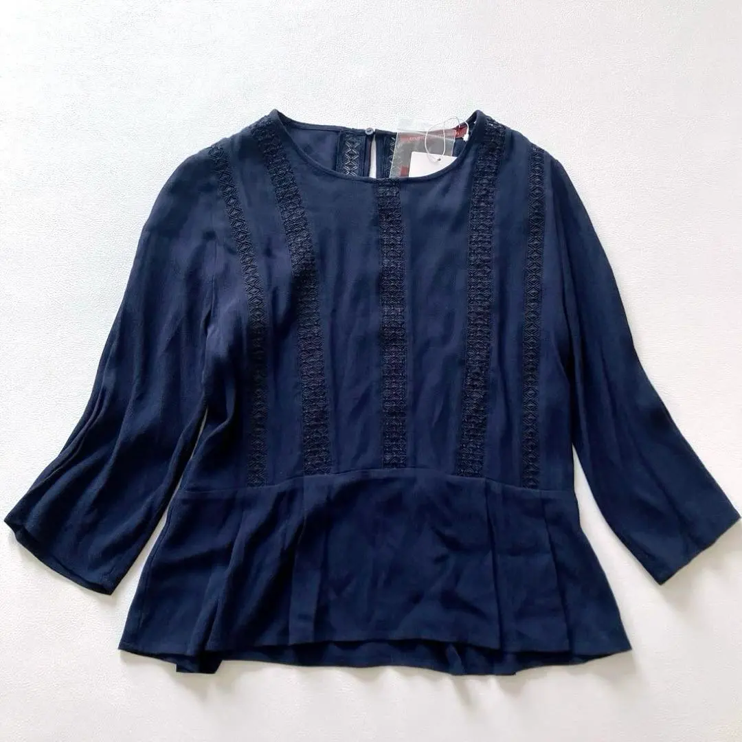 Thumbnail of Comptoir des Cotonniers 3/4 Sleeve Rayon Blouse 36 Navy Lace Ribbon