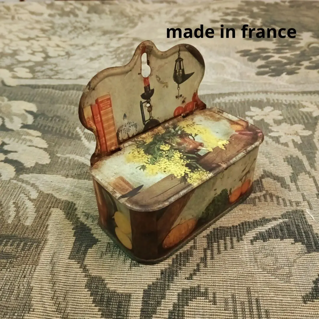 フランス　アンティーク　ホーロー　赤チェック柄　 アリュメット缶 フランス アンティーク ホーロー 赤チェック柄 アリュメット缶
