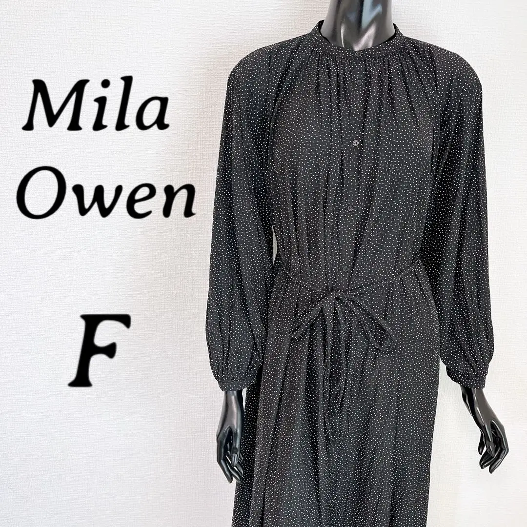 Thumbnail of [Mila Owen] Dot Pattern Waist Ribbon Dress, Black, Free Size