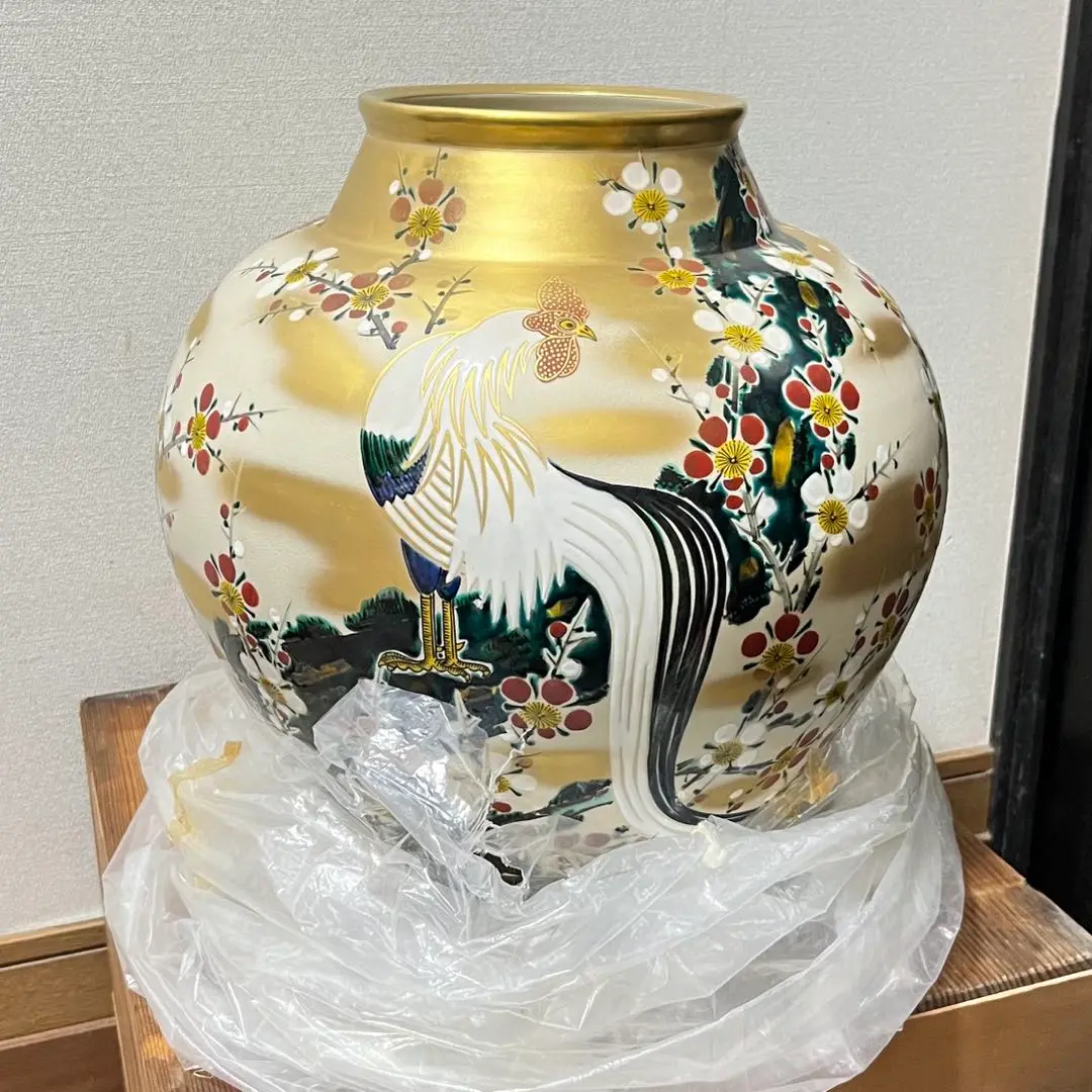P646 九谷焼 玉浪 鶴松絵 花瓶 花器 金彩 青系 華道 茶道 インテリア 2025年最新】九谷玉浪の人気アイテム - メルカリ