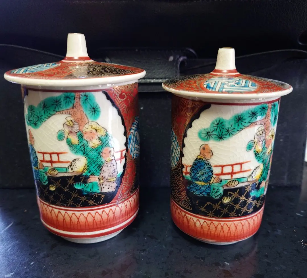 骨董　九谷焼　(庄三)　急須１　湯呑み２客　湯冷まし１ 骨董 九谷焼 (庄三) 急須1 湯呑み2客 湯冷まし1 工芸品
