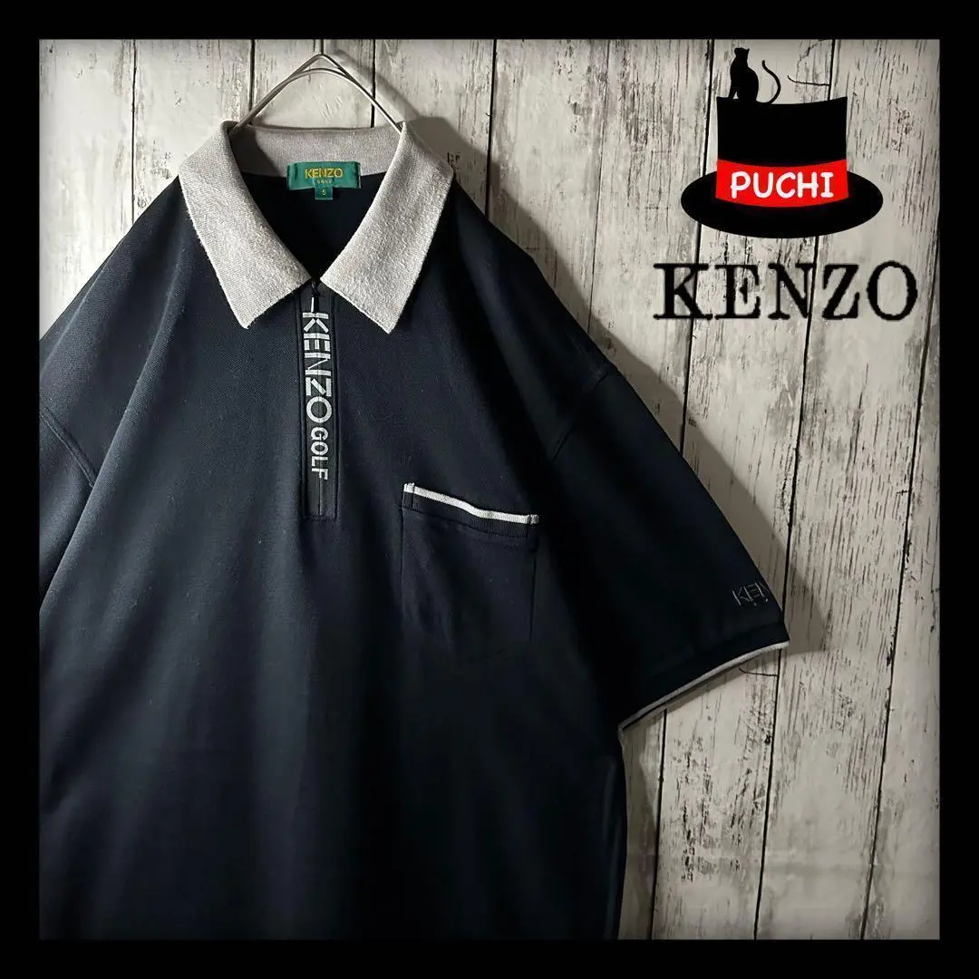 Kenzo 長袖ポロシャツ 黒 襟デザイン KENZO - KENZO GOLF ケンゾーゴルフ 長袖 ポロシャツ ブラック