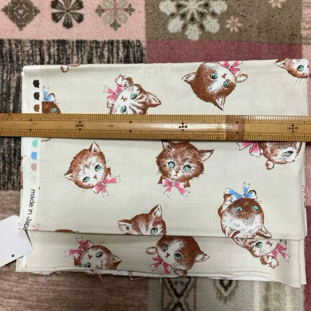 Thumbnail of Used Japanese cotton fabric with a cat print