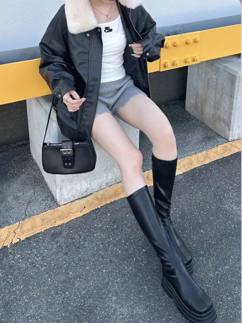 Thumbnail of GRL Faux Fur Collar 2-Way Leather Jacket