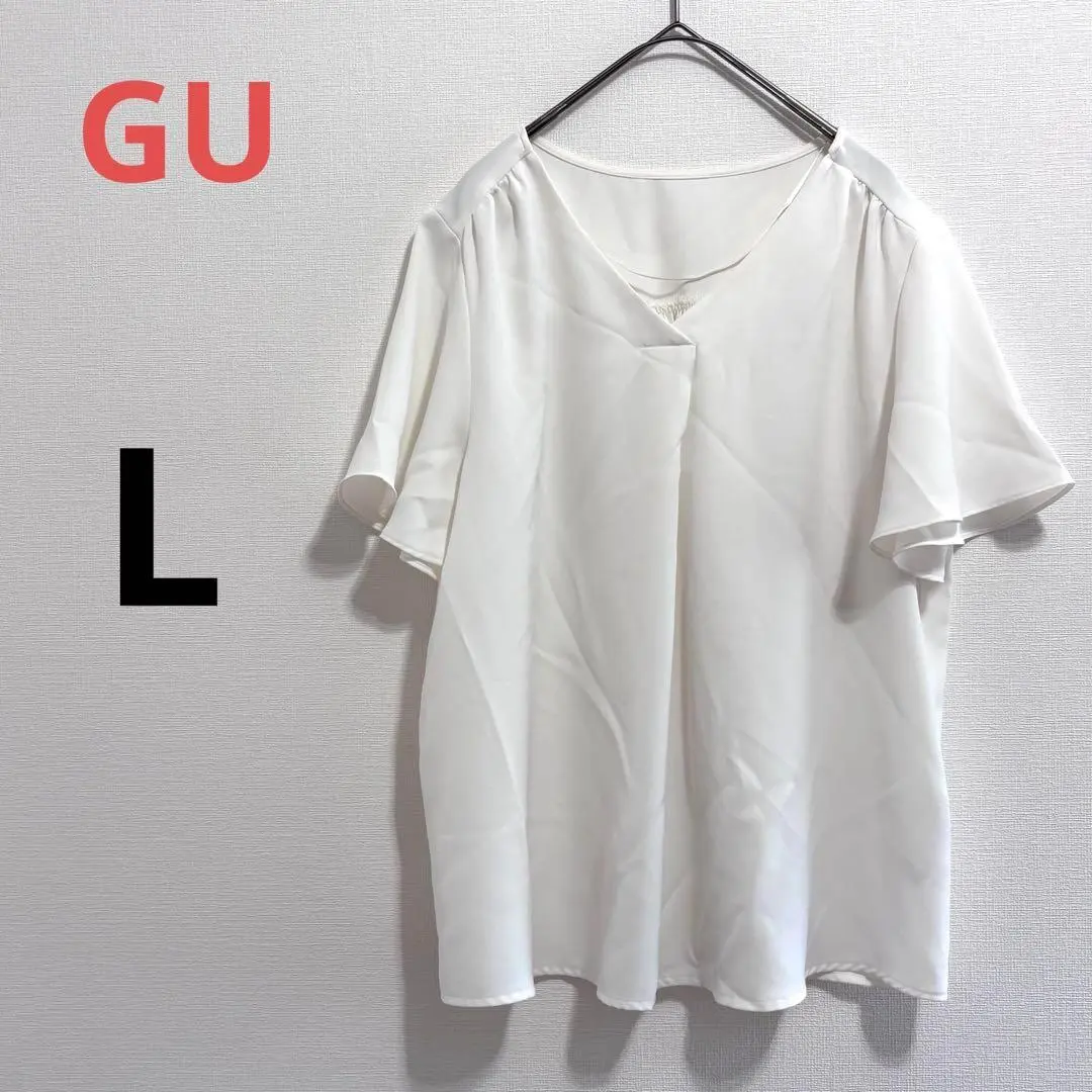 Thumbnail of GU White Short Sleeve Blouse Office Casual Loose Fit Oversized