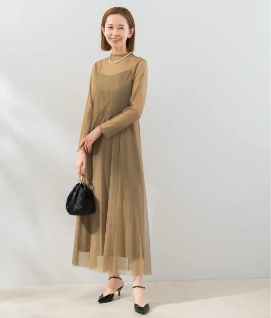 kaene ラメチュールメロウワンピース brown-gold (新品未使用) kaene公式オンラインストア ラメチュールメロウワンピース