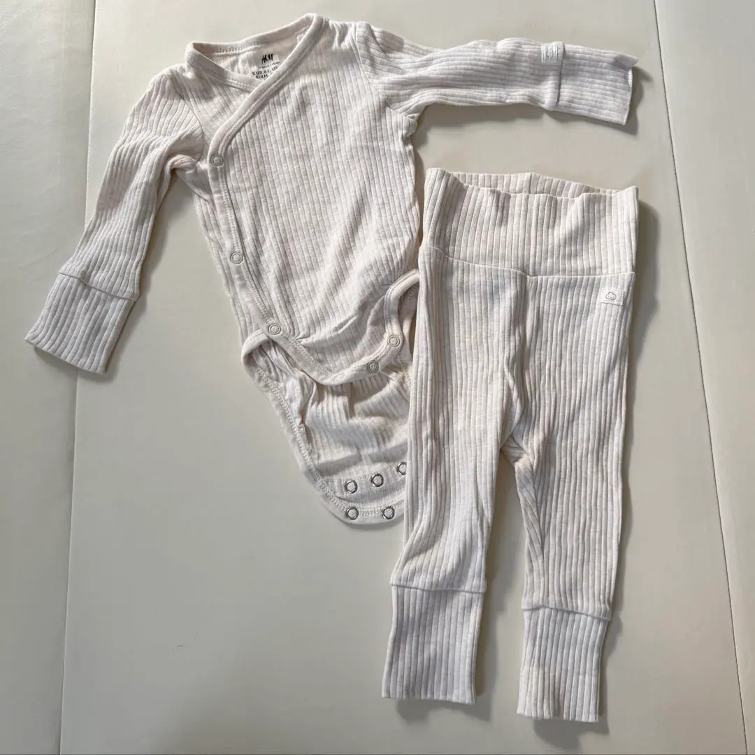 Thumbnail of White Rib Knit Romper and Leggings Set