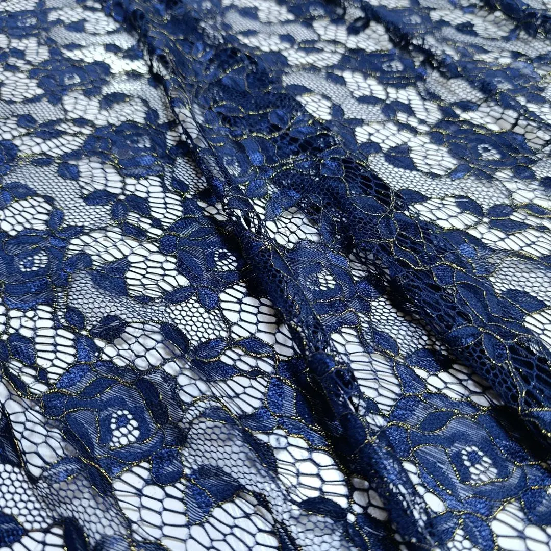 Thumbnail of 50% Off: Coral194355 Lame Lace C/# 21 Navy with Gold Thread Floral Lace