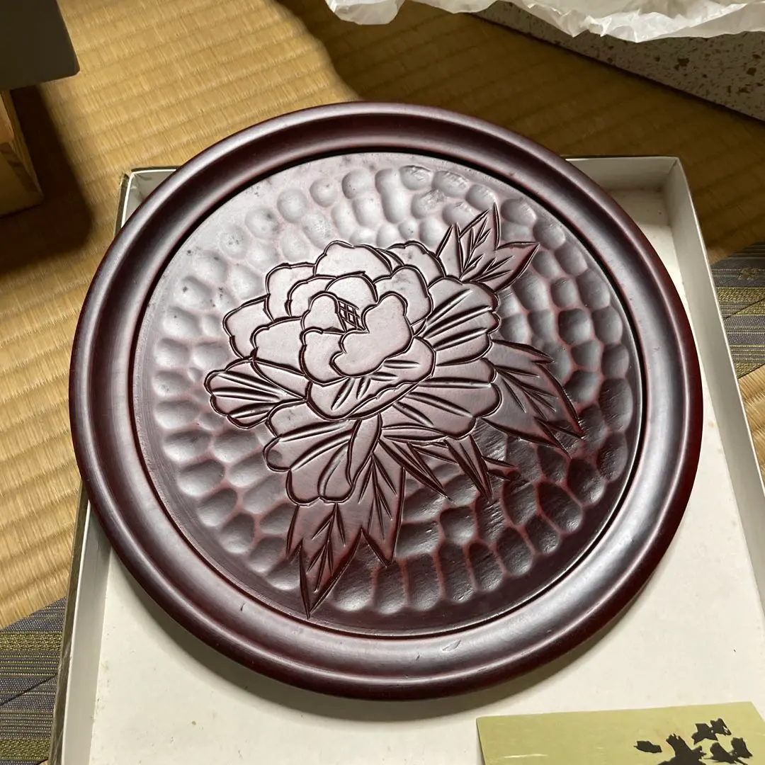 花雕漆器 盤 深紅色 的縮圖