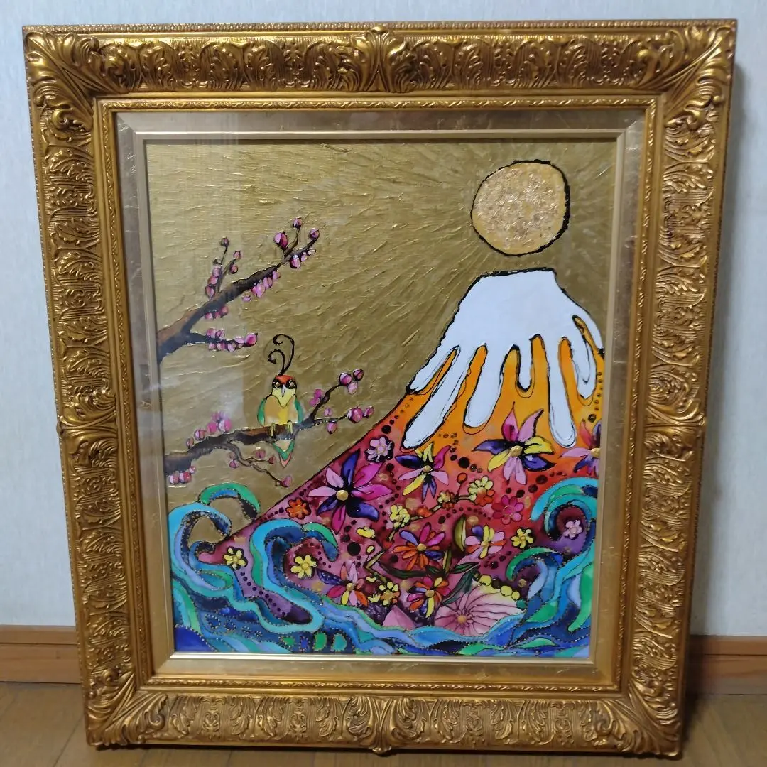 【真作】絵画　新藤淑子　アクリル画6号　光のタワー　幻想的アート　U71 真作】絵画 新藤淑子 アクリル画6号 光のタワー 幻想的アート U71