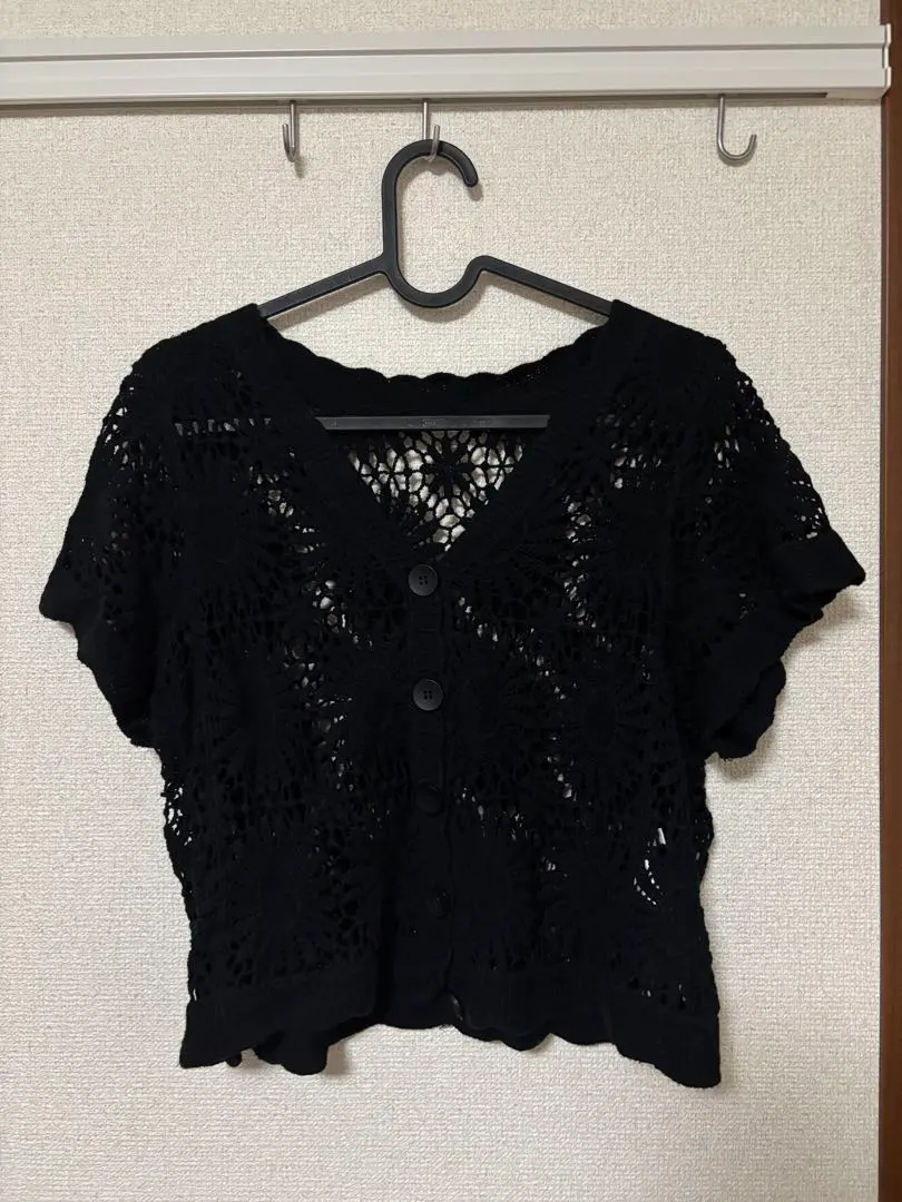 Thumbnail of coca Lace Knit Black Short Sleeve Cardigan