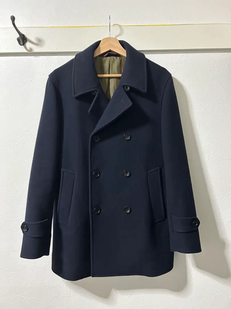 極美品　ユナイテッドアローズ　ピーコート　ハリスツイード別注　Mサイズ ネイビー UNITED ARROWS（ユナイテッドアローズ）の「＜UNITED ARROWS