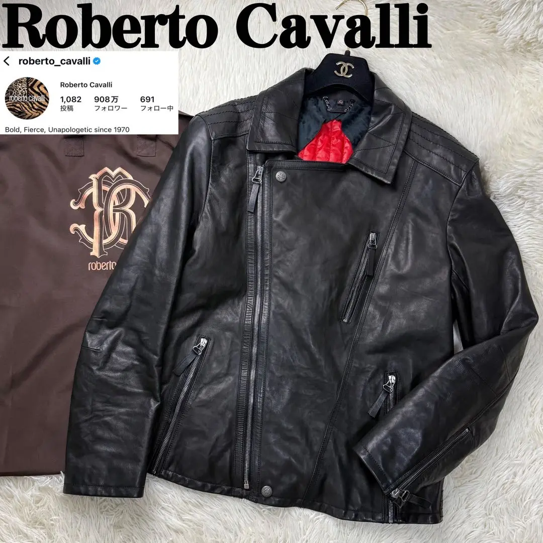 roberto cavalli レザーブルゾン シングル パンチング 黒 roberto cavalli レザーブルゾン シングル パンチング 黒