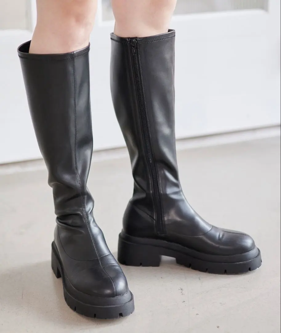 Heather 內增高彈力長靴 黑色 L 的縮圖