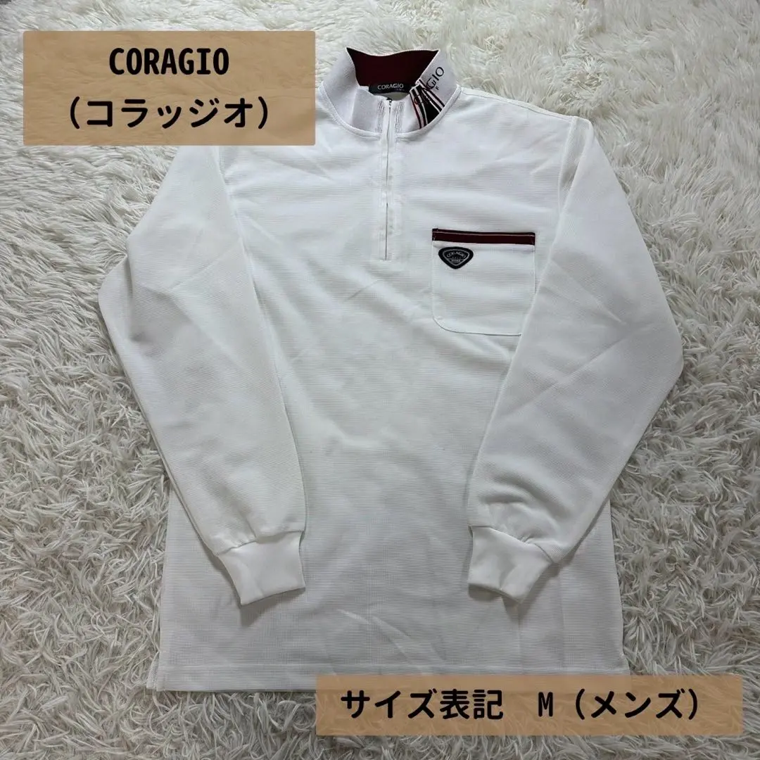 89400 CORAGIO ハーフジップ長袖ポロシャツ　白　L 89400 CORAGIO ハーフジップ長袖ポロシャツ白L
