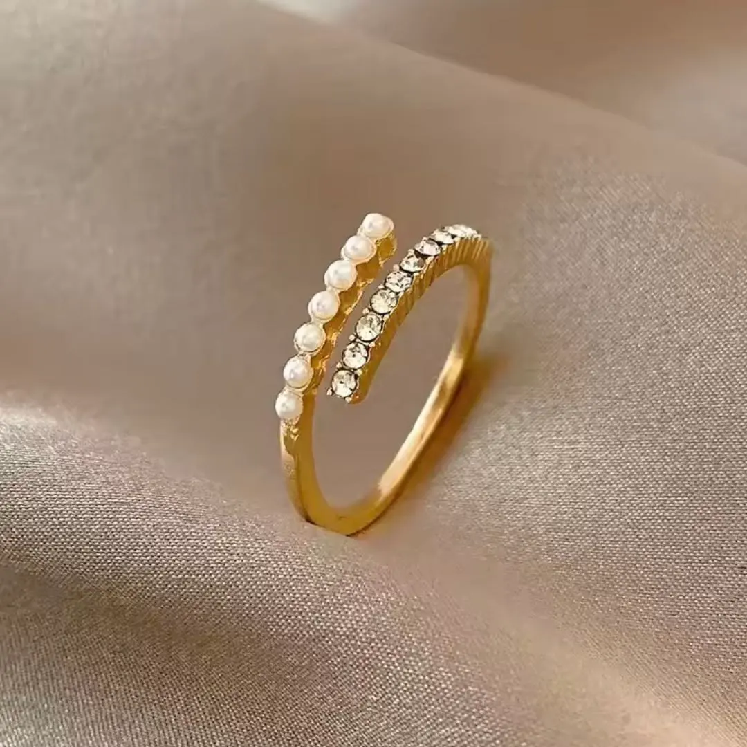 女士 戒指 金色 珍珠 水晶 宝石 自由尺寸 的縮圖