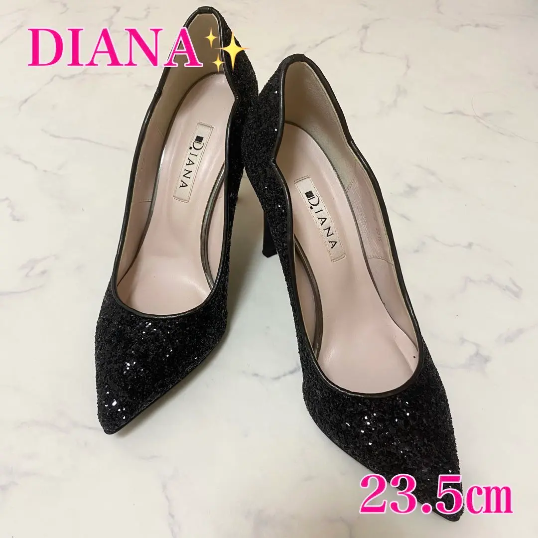 【美品】DIANA ダイアナ グリッターパンプス ブラック 25cm Diana ダイアナ パンプス グリッター ブラック ポインテッドトゥ