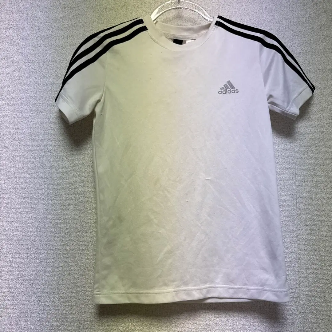 Thumbnail of Adidas white T-shirt, 3 stripes, 140 size, popular, with stains, sports
