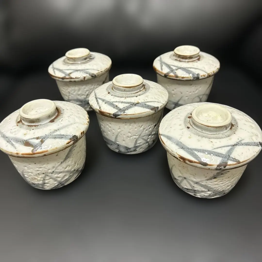 Thumbnail of 11. Tableware ⑦ Chawanmushi (Savory Egg Custard) Daily Necessities Ceramics With Pattern Leaf Pattern With Lid Kitchen Set of 5