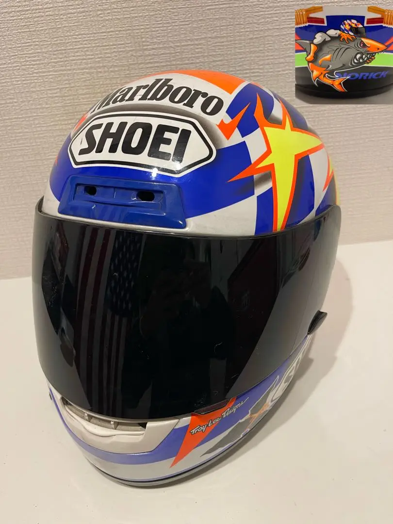 希少SHOEI X-8V・阿部典史・ノリックレプリカヘルメットミラーシールド付き