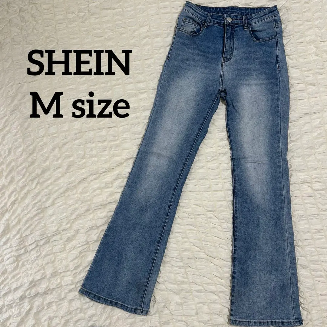 SHEIN 希音 靴型牛仔喇叭褲 M 碼 藍色 的縮圖