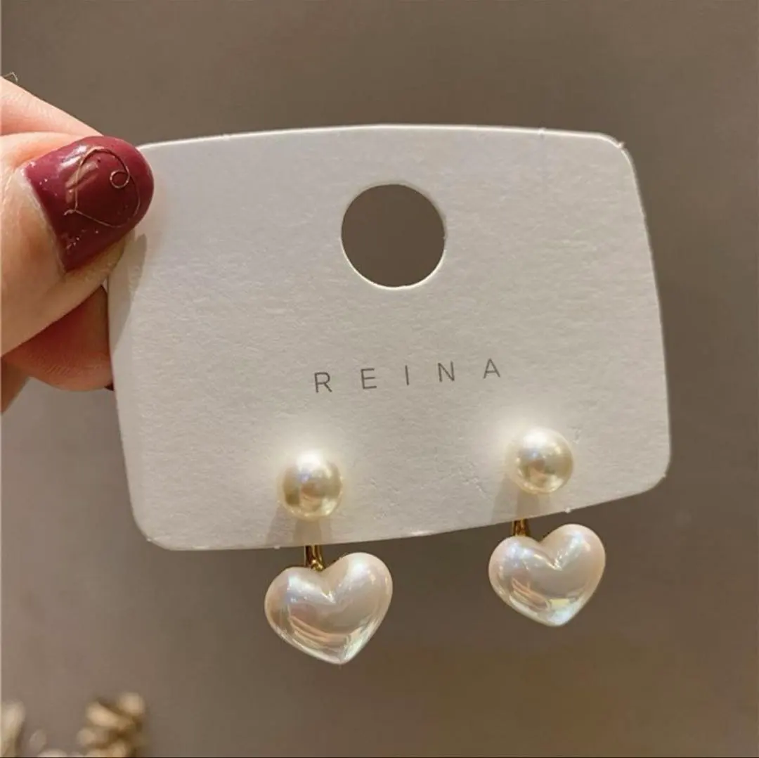Thumbnail of Heart Retro Korean Pearl Earrings One Point Stylish Wedding Office